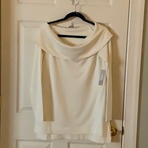 Chico’s Cream colored fleece lined cowl neck and Black fleece cowl neck. Size 0